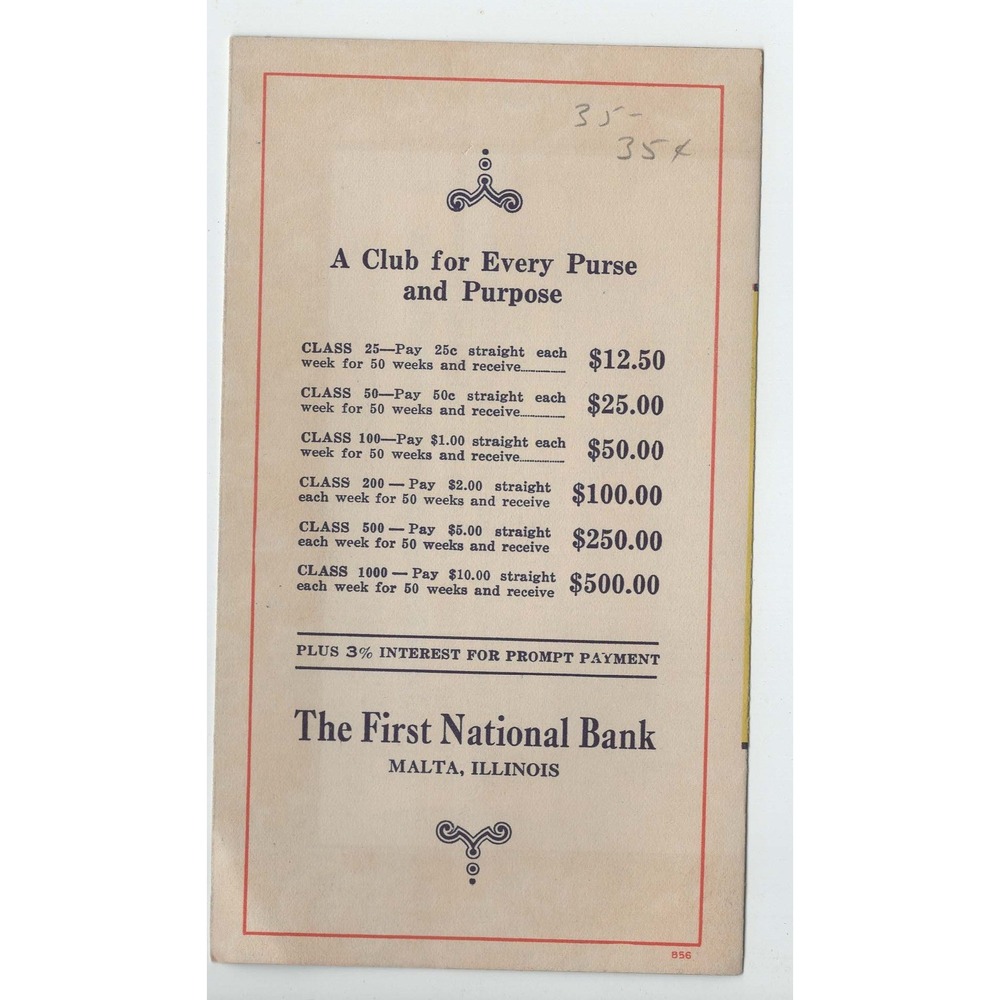 Vintage First National Bank Malta Illinois Christmas Club Savings Pamphlet VG+ - Picture 2 of 3